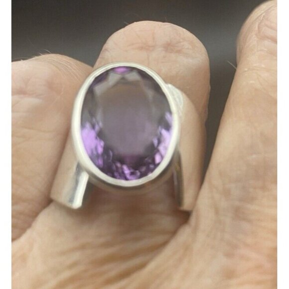 Amethyst 925 Silver Ring Bold Asymmetrical Oval Gem Quality  Sz 8.5 9.7 g Unisex - Picture 14 of 15